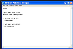 It's easy to set up Windows Notepad to auto create a time stamp.